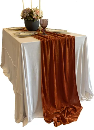 Miniatura 18 de Camino de mesa de terciopelo, decoración de recepción de boda de lujo de 10 pies, tela de terciopelo suave, superposición de lino para fiesta