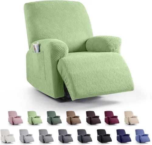 Miniatura 69 de KinCam Fundas para sillón reclinable, fundas elásticas para sillas reclinables, fundas para sofá reclinable de jacquard a rayas, protectores
