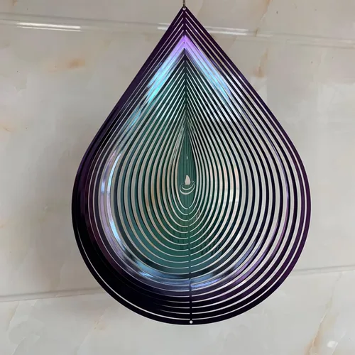 Miniatura 2 de Molinillo de viento para jardín, decoración de interiores y exteriores, decoración colgante de metal 3D, forma de gotas de agua, esculturas de Gotas