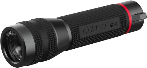 Coast GX20 - Linterna LED alcalina impermeable de doble potencia de 1200 lúmenes con enfoque giratorio, tapa antirrodadura y mango texturizado,