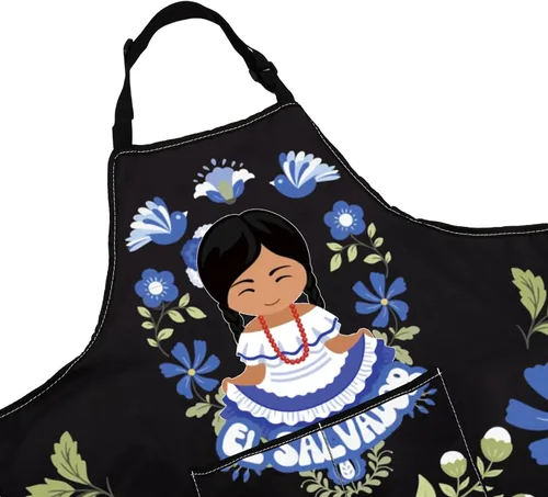 Miniatura 3 de WCGXKO Delantal de cocina inspirado en El Salvador, regalo de arte floral salvadoreño, mercancía de flores de El Salvador