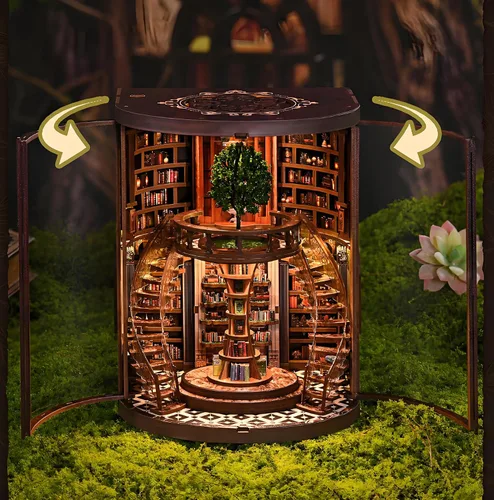 Miniatura 3 de Kits de rincón de libros para adultos, rompecabezas de fantasía 3D, kit de biblioteca con cubierta antipolvo, repositorio de libros de sabiduría