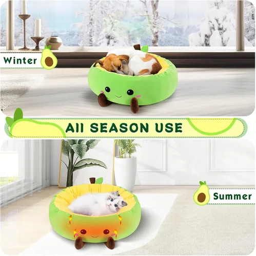 Miniatura 7 de Cama térmica de aguacate para gatos, bonita cama redonda para perros para invierno, cama cálida para gatos de interior y perros pequeños, nido