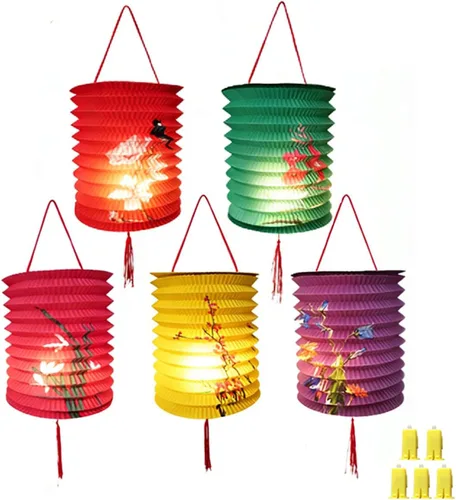 5PCS Paper Lanterns Chinese Japanese Paper Lanterns Japanese Decorative Hanging Paper Lanterns with LED Lights 6.3inch Colorful for Spring Festival
