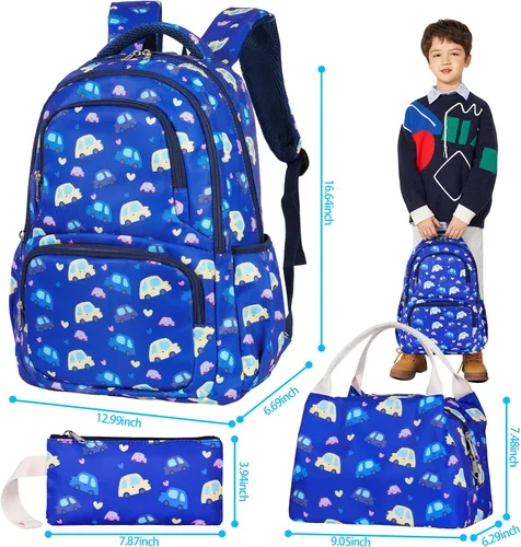 Miniatura 3 de Mochila para niñas, mochila escolar con nubes de arco iris, mochila escolar ligera con lonchera y estuche para lápices