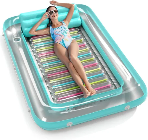 Jasonwell Flotador de piscina inflable 4 en 1 para bronceado - Flotador de balsa para tomar el sol, juguetes, colchoneta para cama de bronceado Base