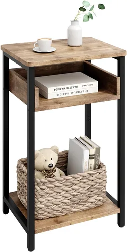 KJGKK Mesa auxiliar, mesa de gama alta de 25 pulgadas, mesita de noche pequeña para sala de estar, dormitorio y oficina, color gris y negro