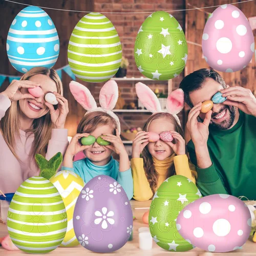 Miniatura 5 de Jetec 12 piezas de 12 pulgadas decoraciones inflables de huevos de Pascua globos inflables colgantes de Pascua decoración PVC grandes huevos