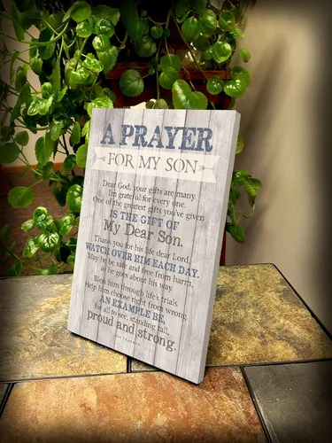 Miniatura 7 de DEXSA Placa de madera con texto en inglés "Son Praying", fabricada en los Estados Unidos, 6 x 9 pulgadas, marco vertical para decoración de pared