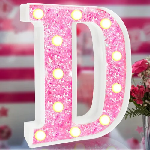 Miniatura 7 de Letras rosas iluminadas, letras del alfabeto con purpurina, letras LED de marquesina, que funcionan con pilas, para iluminar por la noche