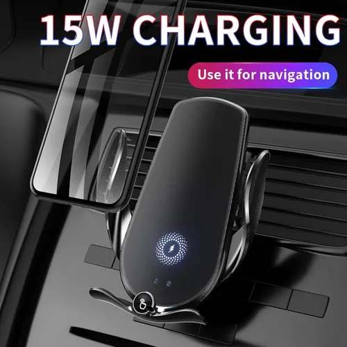 Miniatura 3 de Cargador inalámbrico M3 negro con sensor automático para ventilación de aire para coche, soporte para teléfono de 15 W, carga rápida, iOS Android
