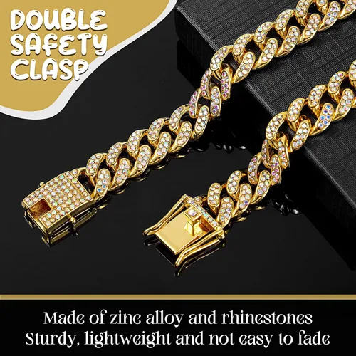 Miniatura 4 de LEIFIDE Collar de Cadena para Perro con Enlace de Diamante Collar para Cachorros de 12 mm de Ancho Collar de Metal para Gatos Collar de Cristal