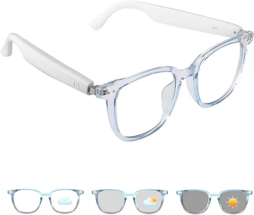 Lentes inteligentes para mujeres y hombres, gafas Bluetooth de oreja abierta con lentes fotocromáticas, control táctil, asistente de voz y audio