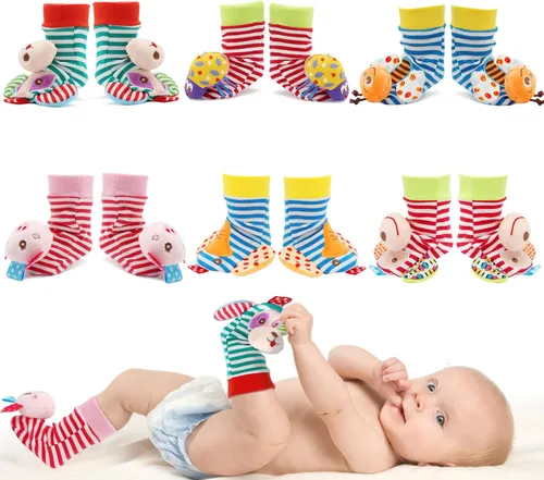 Miniatura 11 de BLOOBLOOMAX Sonajeros de calcetín para bebés 0-24 meses, juguetes educativos de animales para pies de bebé