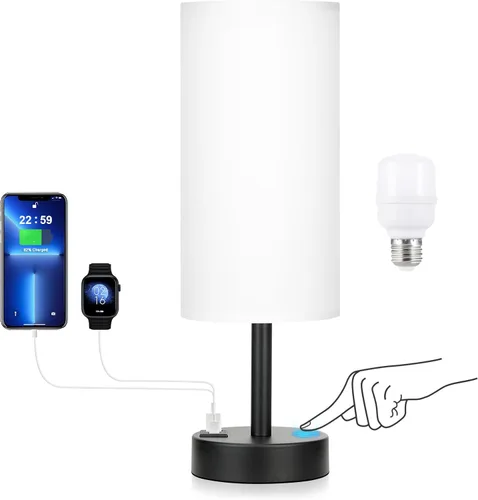 Miniatura 12 de Lámparas de mesita táctiles negras para niñas - Lámpara de noche pequeña con puertos de carga USB-C y USB, lámpara de mesa de control de 3 vías