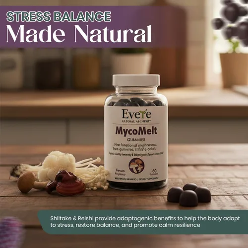 Miniatura 5 de Everé MycoMelt Gummies – Mezcla de 5 hongos con melena de león, reishi, cordyceps, chaga y cola de pavo – Vegano, complejo de hongos a base