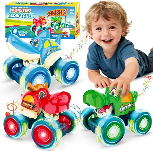 Juguetes de Camiones Monstruo, Camiones Monstruo con Luces para Niños de 4-7 años, Coches de Juguete para Niños Pequeños de 1-3 años con Camión