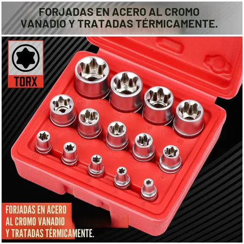 Miniatura 3 de SEDY E-TORX Juego de llaves de vaso de 14 piezas – Juego de llaves Torx hembra de primera calidad, enchufes Torque Star definitivos, enchufes Torx