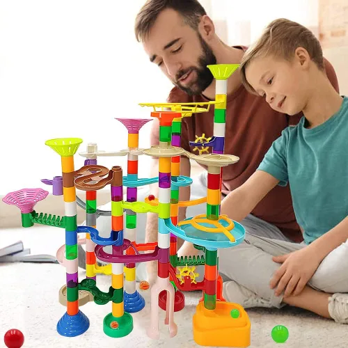 Miniatura 7 de DSHMIXIA Marble Run para niños de 3-4 y 5-8 años, 150 piezas de juguetes de construcción resistentes, juegos para niños, pista de carreras