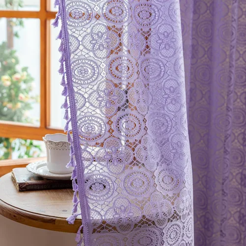Miniatura 20 de YJ YANJUN - Cortinas de café boho, 24 pulgadas de largo, 2 paneles, cada una de 59" de ancho x 24" de largo, beige, con crochet, cortinas de cocina
