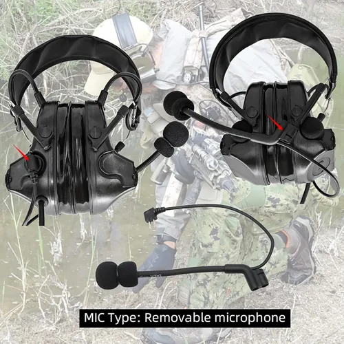 Miniatura 4 de Auriculares tácticos Hearangel, reducción de ruido con captación de sonido y PTT Ken de 2 pines para actividades de airsoft Negro