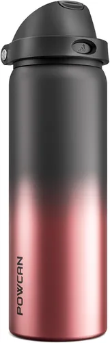 Miniatura 14 de POWCAN - Botella de agua aislada, 24 oz, tapa 2 en 1, boquilla de botón, popote abatible, a prueba de fugas, acero inoxidable, para portavasos