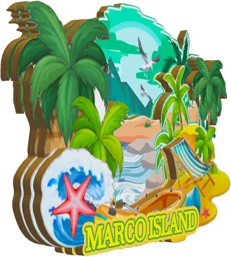 Miniatura 2 de Marco Island Florida USA imán de madera para nevera, monumentos 3D, recuerdos coleccionables, decoración hecha a mano -2689