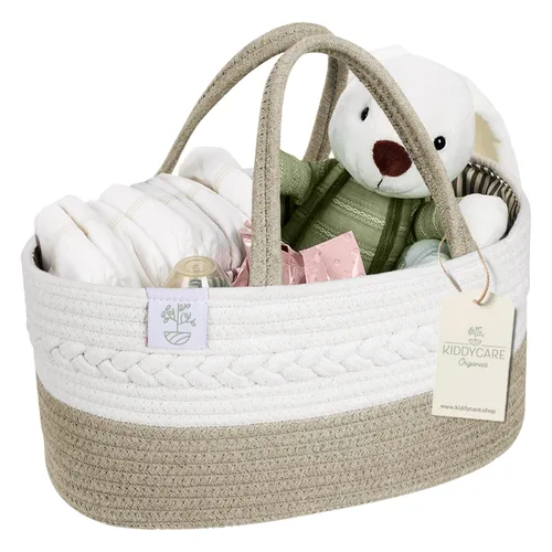 Miniatura 16 de KiddyCare Organizador de pañales tejido, canasta portátil multifuncional grande de color gris con asa, regalo de bebé para niño/niña, almacenamiento