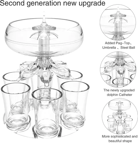 Miniatura 4 de ALEVMOOM Dispensador y soporte para 6 vasos de chupito, dispensadores para llenar líquidos, dispensador de licor acrílico sin contacto para bebidas