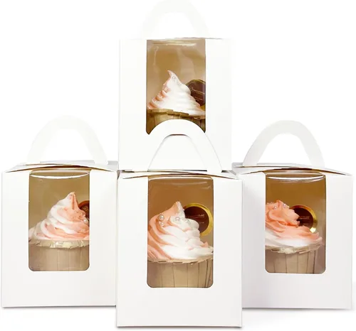 Miniatura 16 de qiqee Cajas individuales de cupcakes de Navidad, 50 unidades, cajas de magdalenas individuales con ventana 3.7 "3.7" x 4.5 " caja de magdalenas