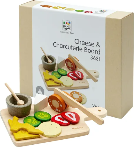 Miniatura 16 de PlanToys Juego de alimentos para fiesta de cumpleaños de dos caras (3488) Hecho de forma sostenible de madera de goma y pinturas y tintes no Juego