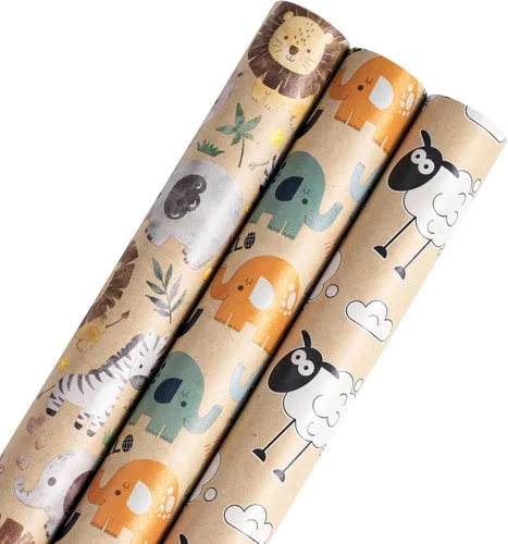 Miniatura 12 de RUSPEPA Rollos de papel de regalo de estraza, mini rollo, para cumpleaños, fiestas, vacaciones, 17 pulgadas x 10 pies por rollo, total de 3 rollos