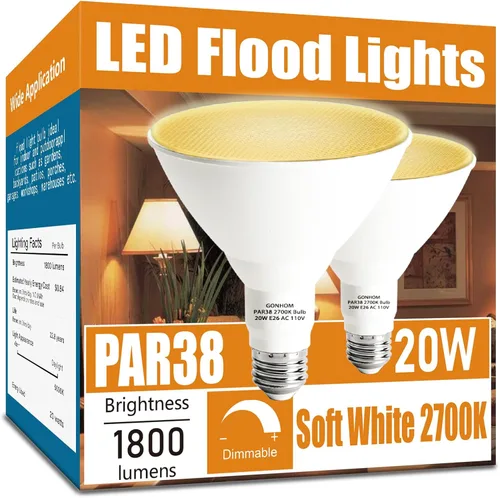 Gonhom Par38 Bombillas LED de Inundación para Exteriores, Regulables 1800LM, 20W Reemplaza hasta 200W, Bombillas de Inundación para Exteriores para