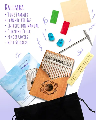 Miniatura 2 de Libretto Kalimba - Piano de pulgar de madera maciza de 17 teclas, piano de dedo portátil con martillo de afinación, bolsa de franela, manual, paño