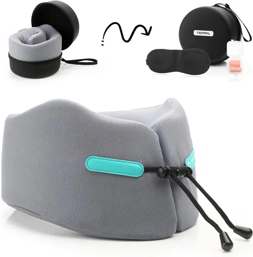 Miniatura 9 de GOLDORANGE Almohada de viaje para el cuello, soporte para la cabeza de la barbilla, almohadas de cuello de espuma viscoelástica 100% pura