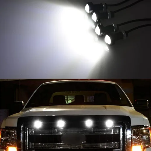 Miniatura 7 de 4 luces delanteras para parrilla delantera de automóvil, montaje de perno LED blanco, luces decorativas compatibles con automóviles, barcos, SUV