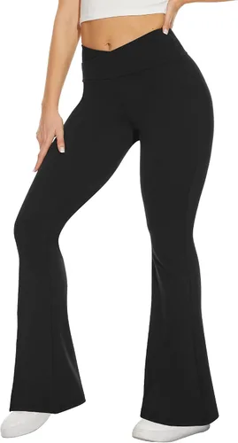 Miniatura 128 de TNNZEET Leggings acampanados negros para mujer, pantalones de yoga cruzados con bolsillos, corte de bota, leggings acampanados