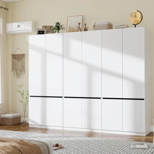 Miniatura 11 de Armario blanco Armario: Armario de madera de 74 pulgadas con 2 puertas, Armarios de dormitorio con barra para colgar, armario alto para colgar ropa