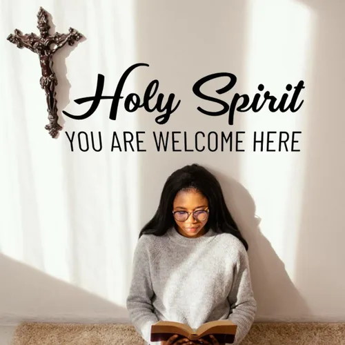 Miniatura 3 de Holy Spirit You are Welcome Here, calcomanía de vinilo para pared, decoración espiritual cristiana, color negro, 25 x 9 pulgadas