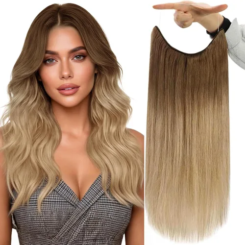 Miniatura 45 de Fshine - Extensiones de cabello humano con clip, de 16 pulgadas, con clip, color marrón chocolate, mezcla de rubio caramelo, extensiones de cabello