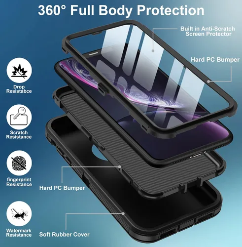 Miniatura 3 de Funda para iPhone XR, con protector de pantalla integrado, protección resistente contra caídas, cuerpo completo, a prueba de golpes, a prueba