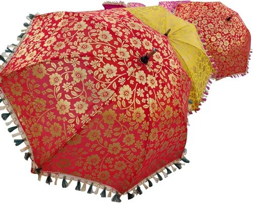 Marusthali Paraguas decorativo de la boda india lote flor diseñador al aire libre partido mirada tela de algodón oro impreso vintage sombrilla
