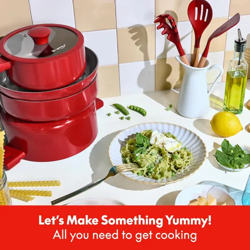 Miniatura 2 de So Yummy by bella Juego de 12 piezas de utensilios de cocina con revestimiento antiadherente de cerámica EverGood™ y utensilios de silicona y Rojo
