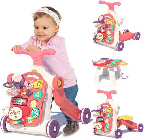 QDRAGON Caminador 5 en 1 para bebé, andador de empuje para bebés, montado como scooter/motocicleta/centro de actividad/panel desmontable, juguetes