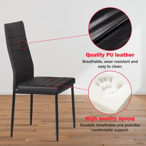Miniatura 5 de Juego de mesa y sillas de comedor PayLessHere, moderna mesa rectangular de mármol con tapa y 4 sillas de cuero PU para comedor y cocina, mármol negro