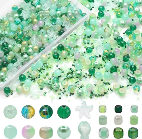 Miniatura 12 de Rired 27 Kit de 760 piezas de cuentas mixtas para manualidades, kit de fabricación de pulseras de cuentas de vidrio rosa, cuentas de cristal