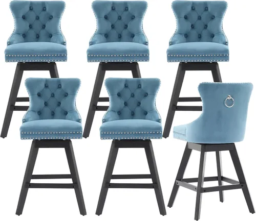Miniatura 12 de cinkehome Juego de 2 taburetes de bar giratorios de altura de mostrador, taburetes de bar tapizados de terciopelo con respaldo, sillas de bar