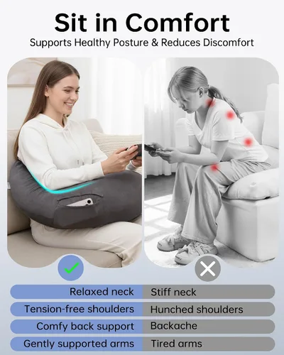 Miniatura 6 de ENITYA U-Shaped Ergonomic Reading & Gaming Pillow with Arm Elbow Support for Adults Kids, Bed Rest Pillow for Crocheting, Knitting & Working