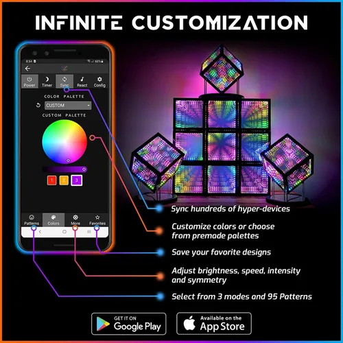 Miniatura 4 de La Compañía de Iluminación Hyperspace HyperCube Infinity Cube LED Light - Lámpara de Escritorio de Mesa Reactiva al Sonido de 10 Pulgadas - Lámpara
