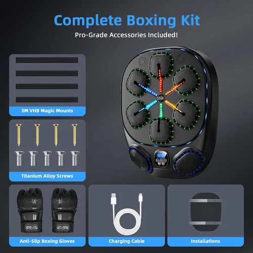 Miniatura 7 de Music Boxing Machine with LED Lights & Bluetooth Speaker – Interactive Punching Bag for Fitness, Rhythm Training & Stress Relief – Home Gym